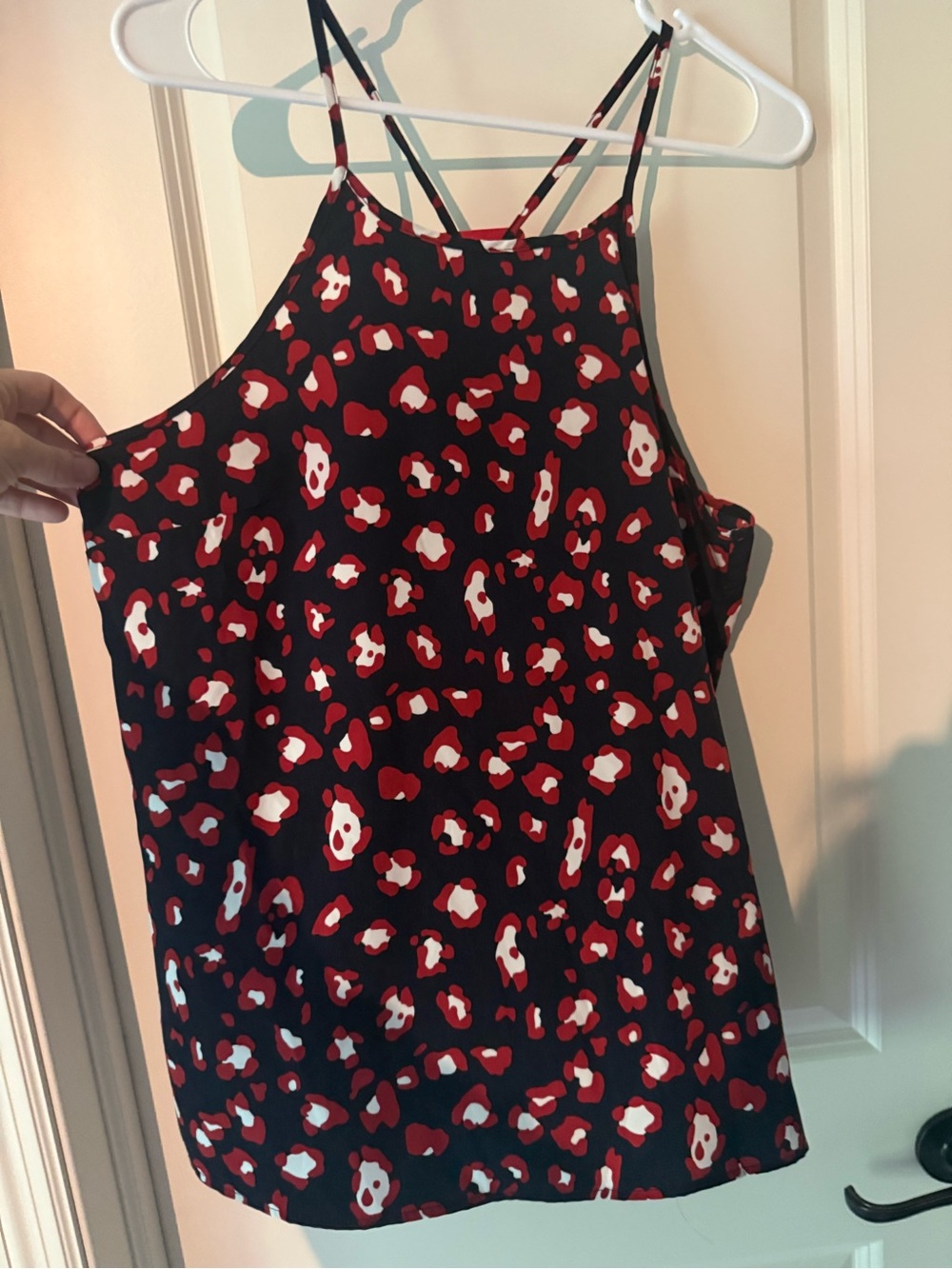 Sleeveless Black Tank with Red & White Abstract Spot Print